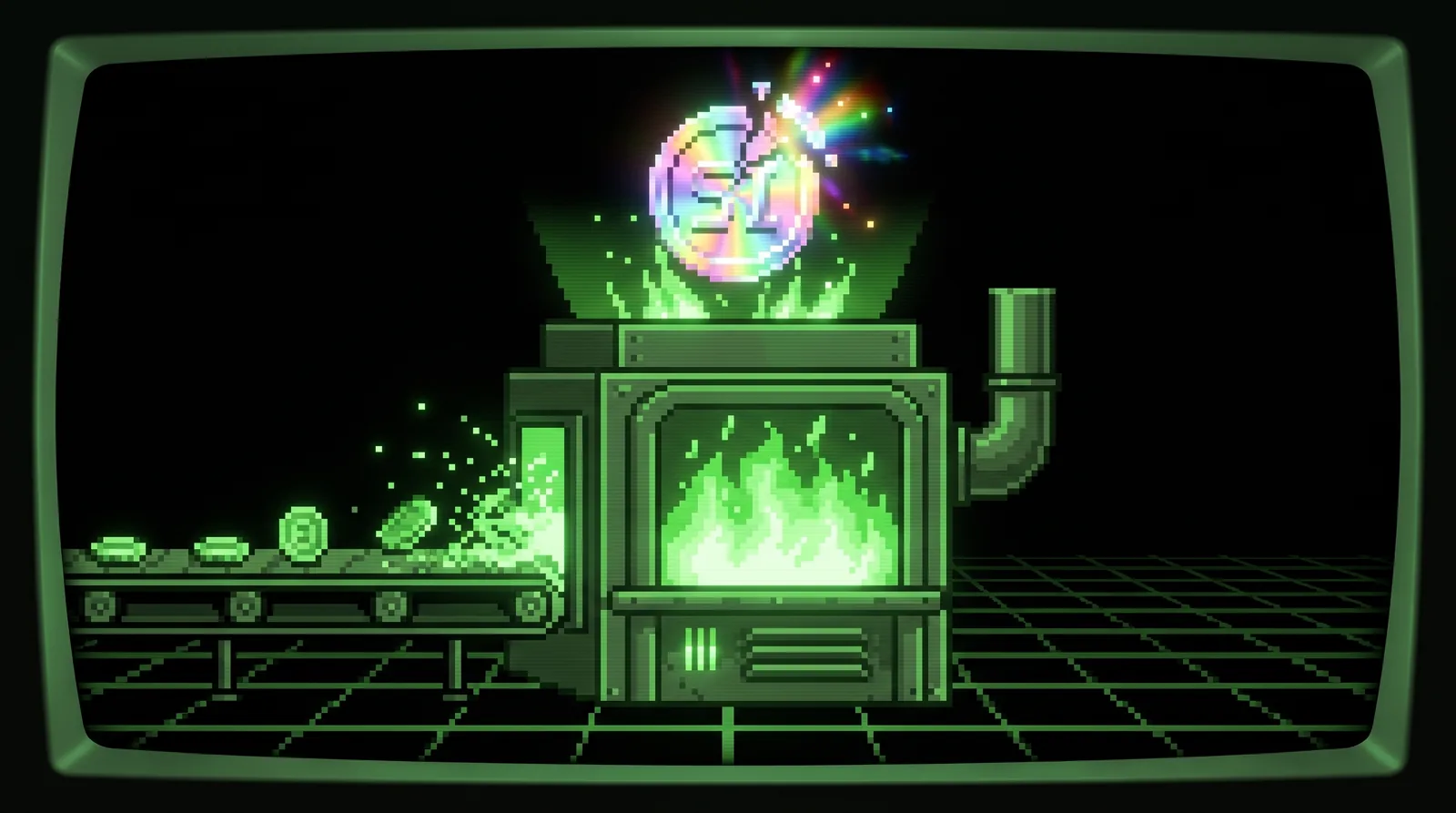 A furnace melts coins into a prismatic SI coin